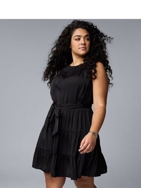 Simply Vera Vera Wang Black Sleeveless Tie-Waist Mini Dress